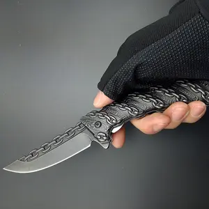 Stonewash CHAIN Survival Folding Knife Foldable Blade Knives Outdoor EDC Tools