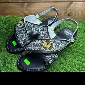 Mexican Crossed Huarache with Golden Rooster Embroidered Summer Footwear Recycled Tire Sole