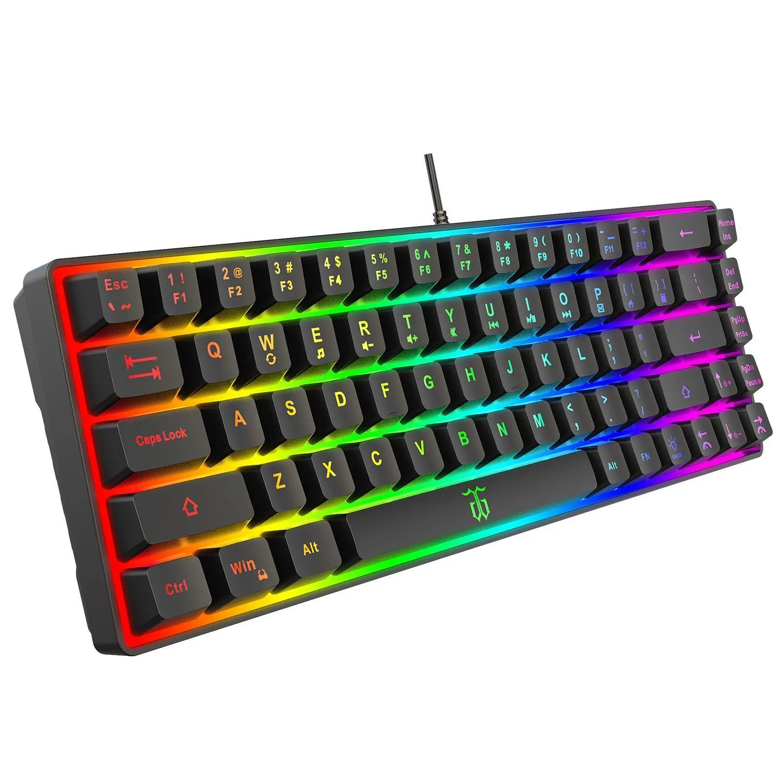 Compact Wired 68-Key Gaming Keypad, 60 Percent Layout Mini Peripheral with Vibrant Rainbow RGB Illumination, Membrane Keyboard Built with Reinforced Steel Frame Delivering Premium Mechanical Tactile Feedback, Ideal Accessory for Windows Desktop