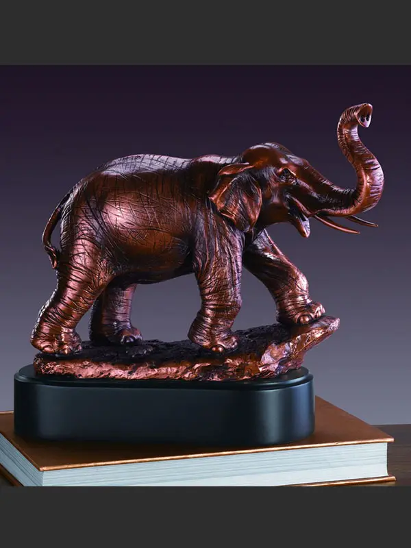 Marian Imports F53219 Bronze-Coated Howling Elephant Figure with Large Tusks - 11x10.5in Handmade Details, Room Decor, Animal Decorations Statues, Home Supply Gift