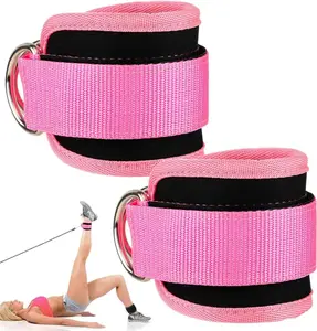 Ankle Straps with Double D-Ring for Gym & Home Workouts, 2 Counts Nylon Fitness Cuffs for Legs, Glutes, Kickbacks, Leg Extensions, Weighted Belt Support