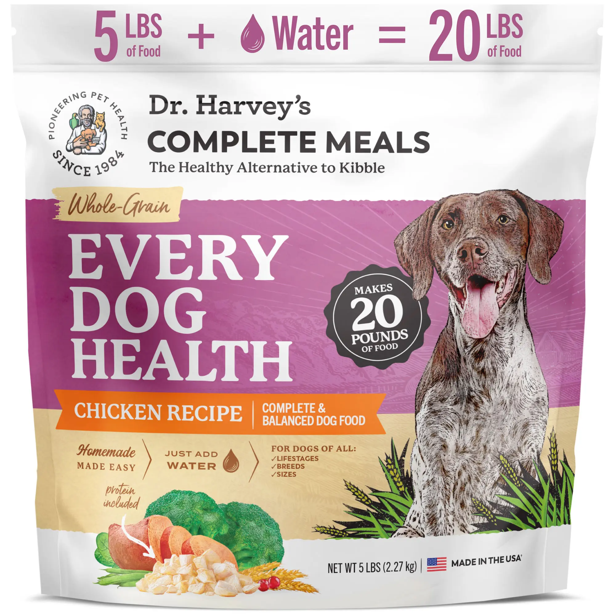 Dr. Harvey's Every Dog Health, Complete & Balanced Homemade Meal for Dogs with Dehydrated Chicken, Organic Whole Grains, Vegetables and Probiotics