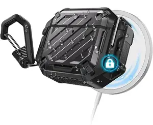 SUPCASE AirPods 4 Case with Lock & Carabiner, IP68 Waterproof, Full-Body Anti-Scratch Hard Shell Waterproof Cover, Compatible with MagSafe Connection Rubber Wireless Cable