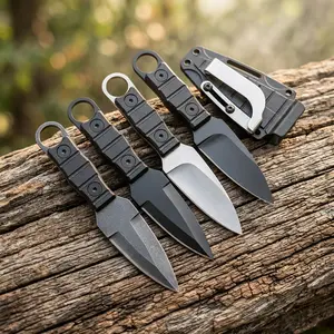 Blackening technology integrated keel finger ring straight knife non-slip handle stainless steel knife with PP scabbard camping barbecue portable knife