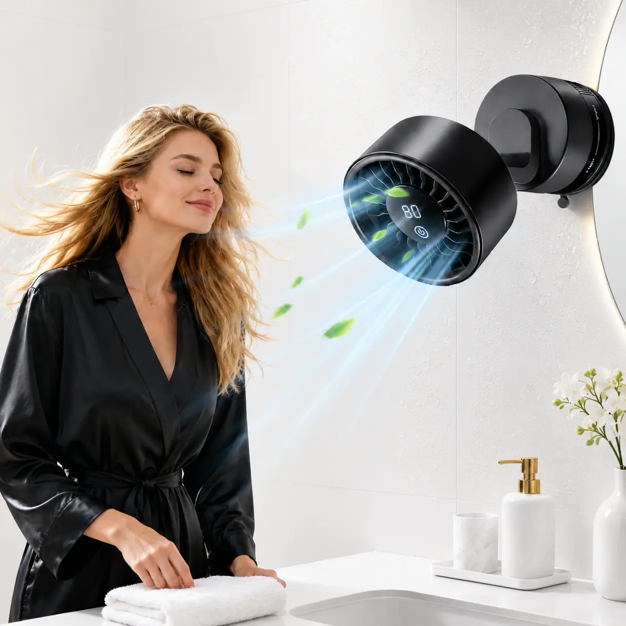 4000mAh Rechargeable Wall-Mount Portable USB Fan, Responsive Touch Control with LED Display, Rotatable Ultra-Quiet Turbo Fan | Battery Powered, Ideal for Kitchen, Baby Cribs, Strollers, Travel, Camping, Golf Courses & Gyms