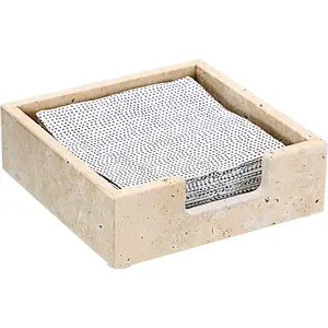 Travertine Cocktail Napkin Holder for Table, 6.2" x 6.2", Square Napkin Holders Small Napkin Tray, Flat Napkin Dispenser for, Countertop, Dining Table, Party,