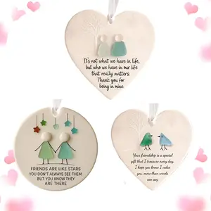 Heart-Shaped Sea Glass Friendship Decor, Timeless Friendship Heart Keepsake Ornament for Christmas Tree, Sea Glass Art Hanging Ornaments for Best Friends, Home Decor Ornaments Decoration