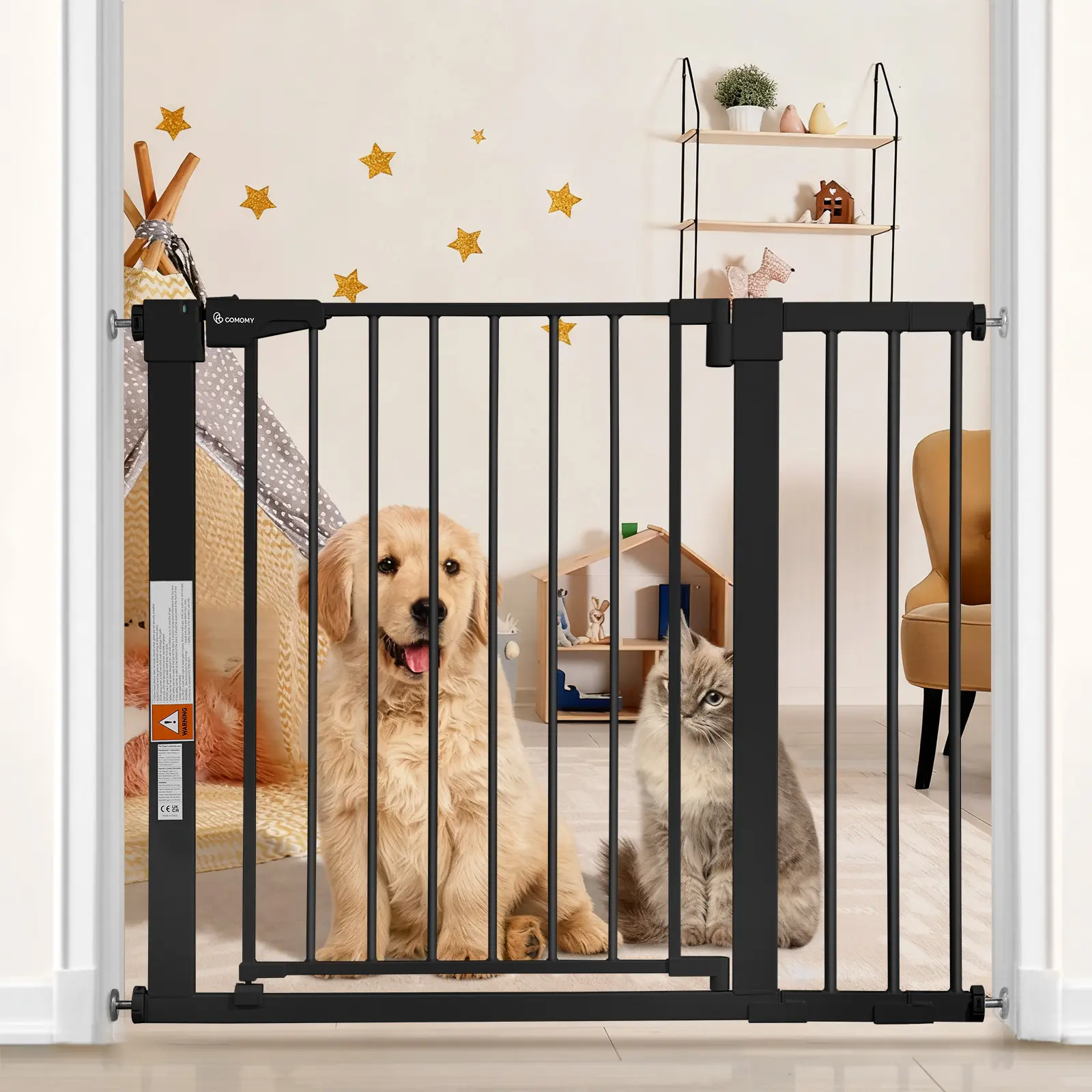 29.5-40.5" Extra Wide Baby Gate, Baby Gate for Stairs Doorways, Auto Close Extra Wide Dog Gate for House, Pressure Mounted Easy Walk Through Pet Gate with Door, Black, Pet Valentine's Day