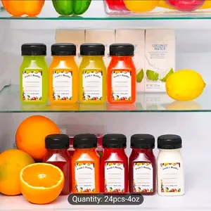 24pcs 4oz Mini Plastic Juice Bottles With Caps Empty Reusable Clear Containers With Lids Label Funnel And Brush Bulk Beverage Containers For Juicing Milk Smoothies Fridge