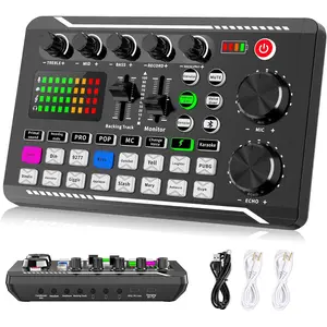 Bluetooth audio mixer, noise reduction live streaming sound card, suitable for live streaming, podcasts, and gaming