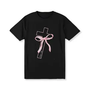 Christian Shirts, Bohemian Christian T-Shirts, Comfortable T-Shirts, Bible Verse Shirts, Pink Bow Cross Faith Tshirts, Outfits, Jesus Ladies T-Shirts Golf Gift T-Shirt For Men and Women