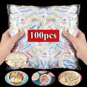 100pcs Stretchable Transparent Food Wrap, Multi-Purpose Kitchen Plastic Cling Film, for Restaurant, Picnic, Fits All Plate Sizes, Plastic Food Storage
