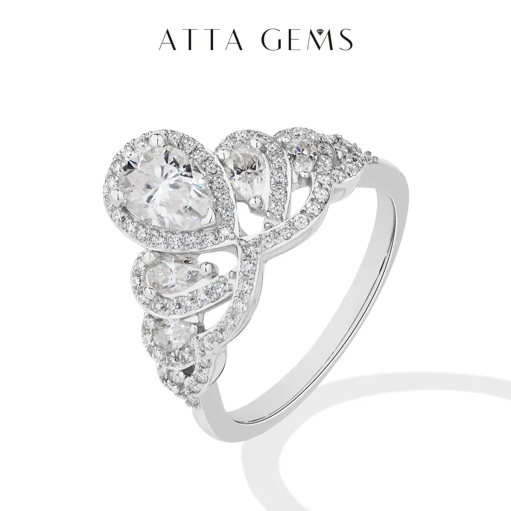 Women's S925 Sterling Silver Dainty D Color Lab-Created Sparkling Pear Shape Moissanite Wedding & Engagement Ring - Artificial Gemstone Ring for Female Anniversary Gift, Guangzhou Atta Gems Co., Ltd. Fine Jewelry R314, Wedding Ring