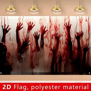 2D Flat Bloody Horror Handprint Halloween Banner, made of polyester fabric, can be used as a photo backdrop decoration