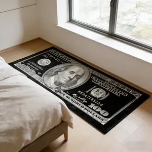 American Vintage Money Rug, Bedroom Bedside Long Mat, Bottom Creative Floor Pad, Soft Comfortable, Hand Wash Only, Home Decor