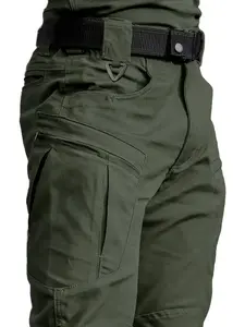 Single-piece men's outdoor tactical work trousers, featuring versatile utility pockets. Solid-coloured, breathable, hard-wearing, Fitted, suitable for sports, outdoor activities, hiking, camping, workwear without belt