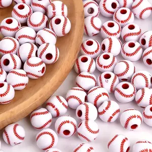 30pcs 12mm Red Baseball Beads - Cute Minimalist Smooth Durable Craft Beads for Jewelry Making, Bracelets, Keychains & Home Decor - Sports Theme DIY Supplies for Craft Enthusiasts, DIY Jewelry Decoration
