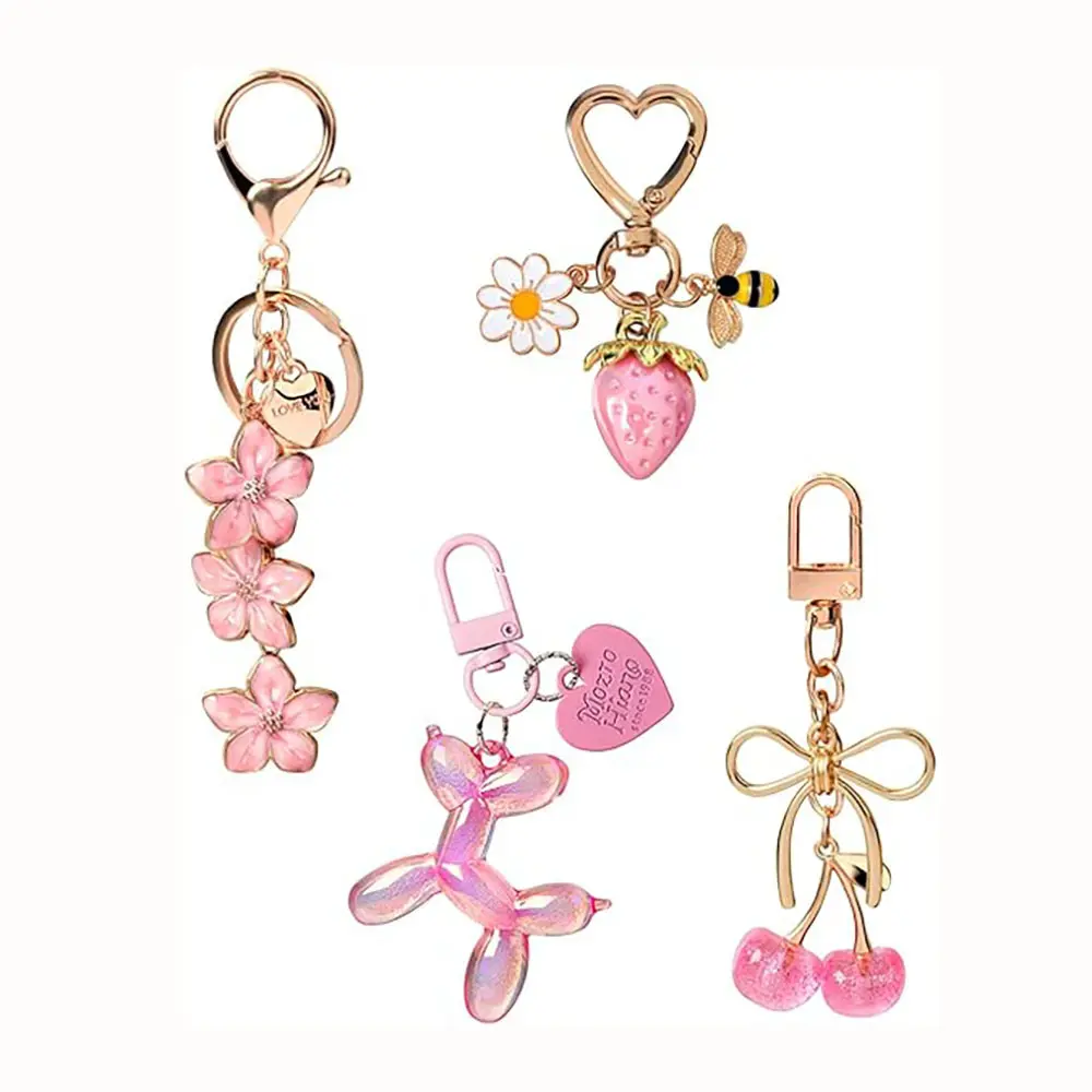 Cute Cherries 4-Piece Fashion Accessory Set - Handbag Charm, Wallet Keychain, Gift for Fashion Enthusiasts