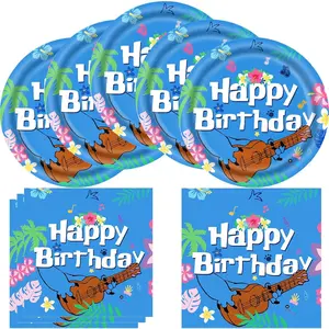 Blue Cartoon Animation Luau Birthday Party Supplies, include 20 Plates and 20 Napkins, Cartoon Animation Birthday Party Decorations