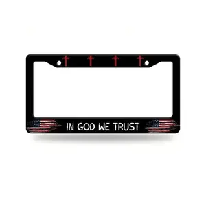 In God We Trust License Plate Frame – Christian Car Tag Frame with American Flag