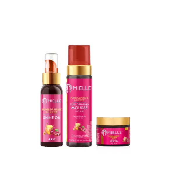 Pomegranate & Honey Haircare Bundle with Mousse, Oil, and Edge Gel Pomegranate & Honey Haircare Bundle with Mousse, Oil, and Edge Gel