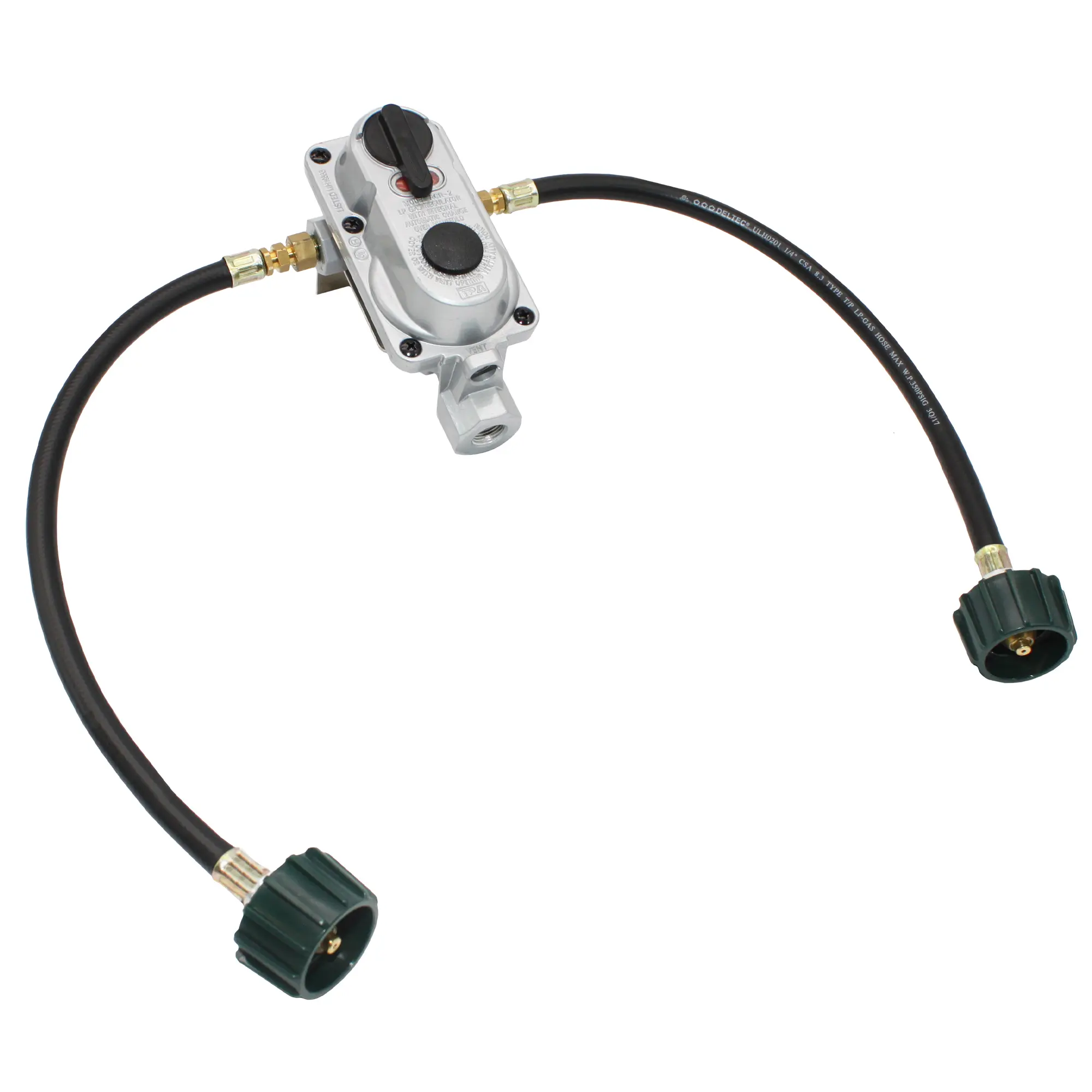 Flame King 2-Stage Auto Changeover LP Propane Gas Regulator with (2) 15" Pigtails for RVs, Vans, Trailers