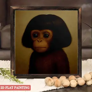 Whimsical Monkey Portrait Retro-Style Animal Canvas Art Poster anime wall pet