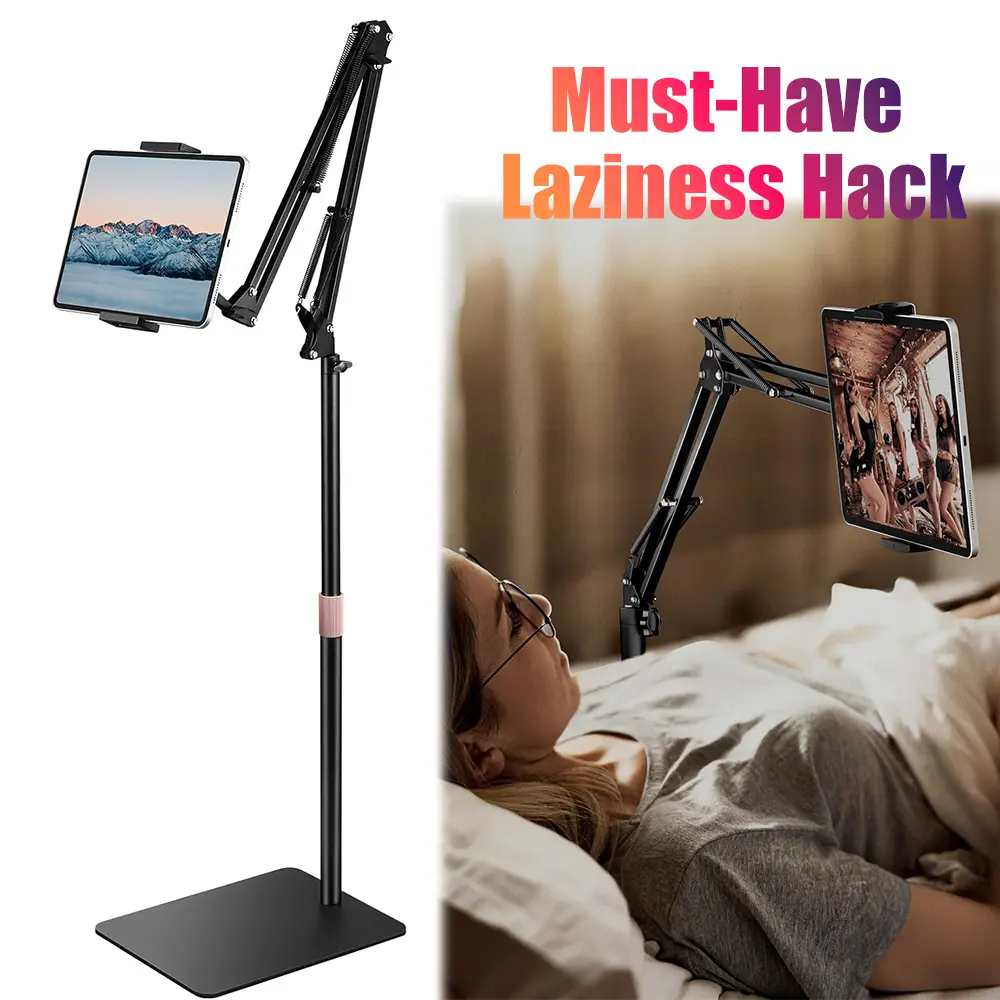 Tablet Floor Stand with Heavy Base Adjustable Height, Works for iPad Pro/Air/Mini, Galaxy Tab, Kindle, Switch, Phone 4.7"-11"