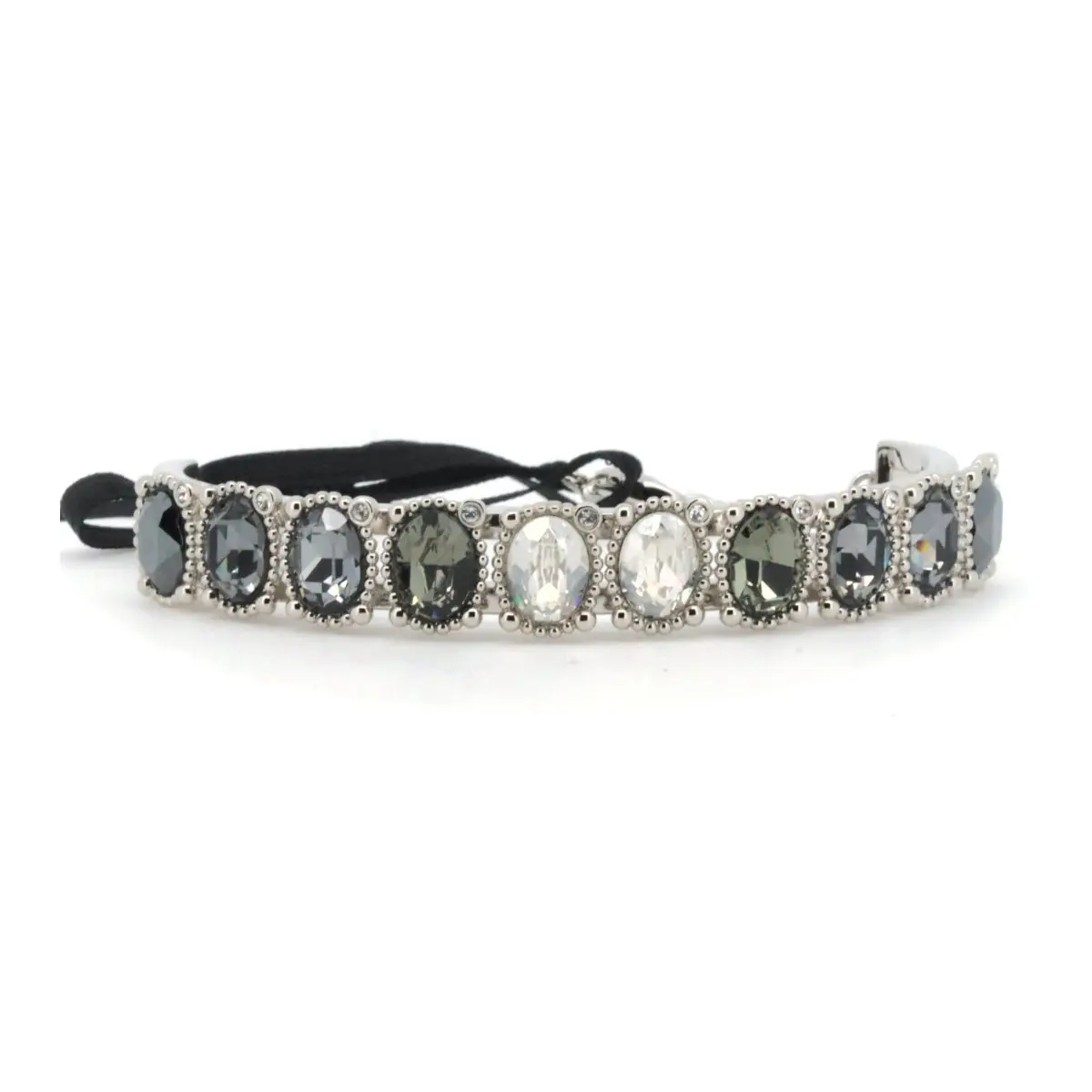 Pre-owned Swarovski Stainless Small Leather Goods Crystal Steel Bangle