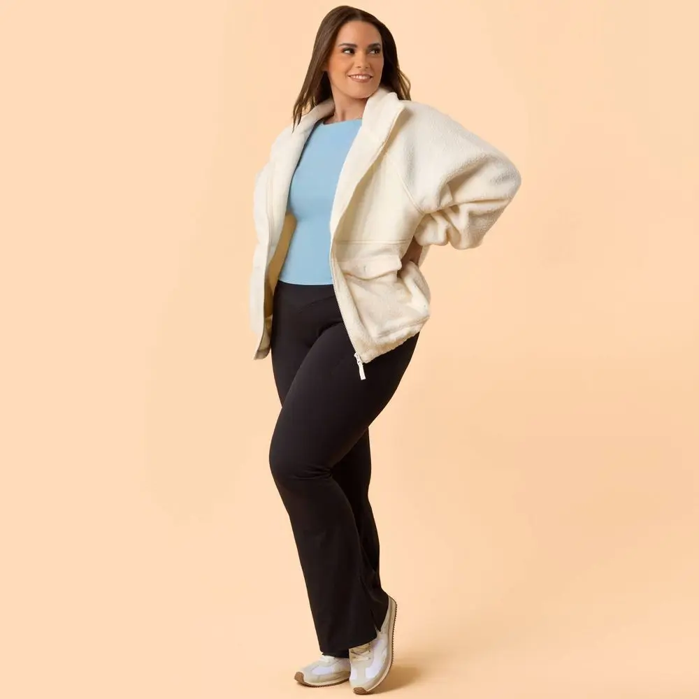 Blogilates Women's Soft Knit Bonfire Fleece Jacket - Polyester-Spandex Fabric, Cargo Pocket Tops for Women