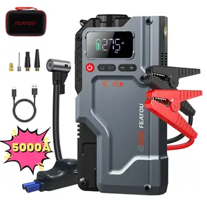 Featou 5000A Jump Starter with Air Compressor, 150PSI Tire Inflator, Portable 12V Jump Box with LCD Display, Flashlight & Storage Case - Phone Battery Pack Vehicle