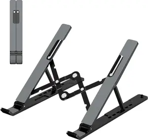 Adjustable Laptop Stand, Portable Laptop Riser for Desk, ABS+Silicone Foldable Ventilated Cooling Notebook Holder Stand for 10-15.6” Laptops, Tablets