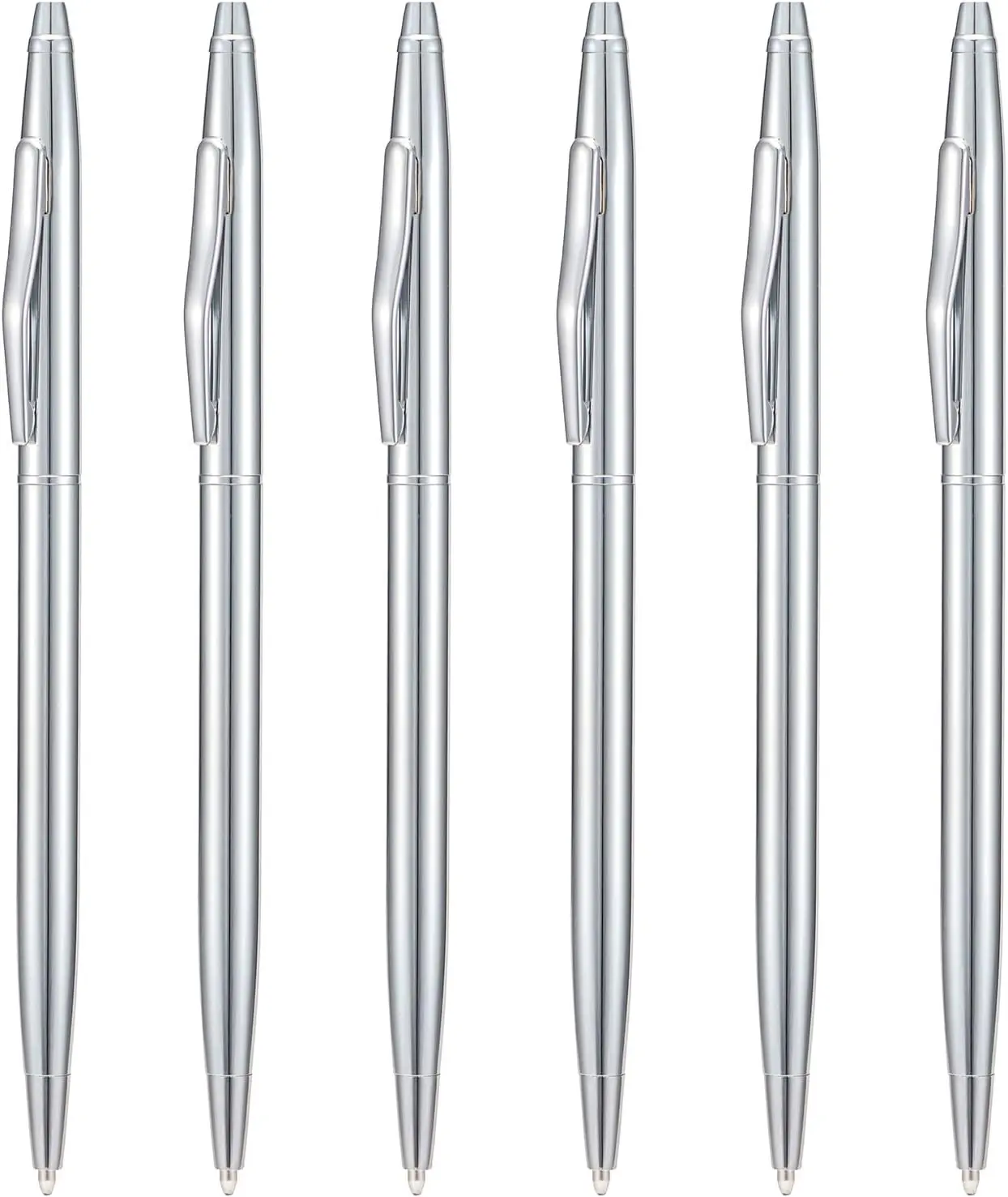 6 count   Slim Metal Ballpoint Pen, 1mm Medium Point Black Ink Smooth Writing, for Business Office Teacher Student Wedding Guest