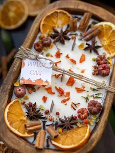 Large Wooden Fall Candle/Autumn Season/Pumpkin Orange Decoration/Pumpkin Pie/Fall Home Decor Gift Bowl