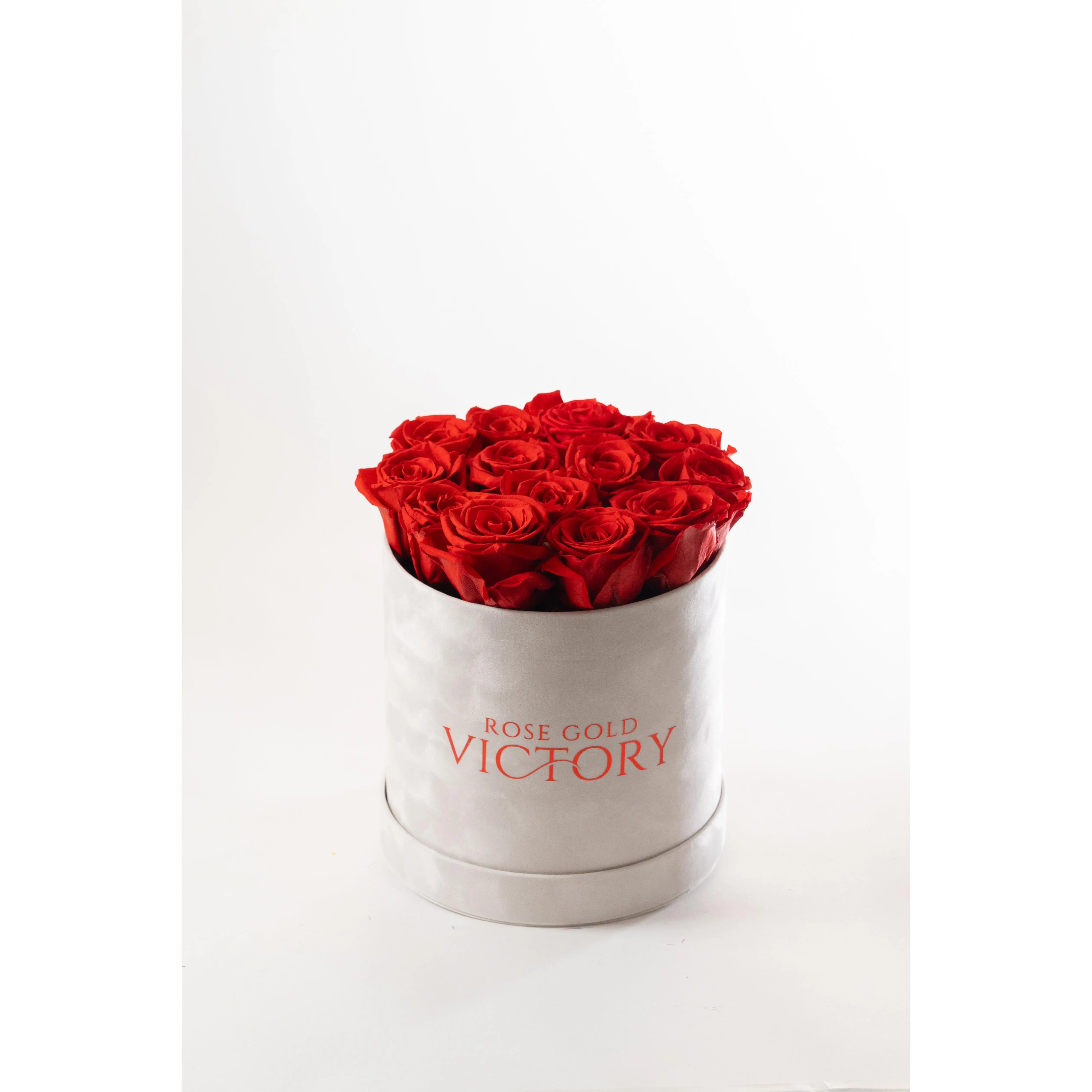 Red Roses in White Round Box (SM)