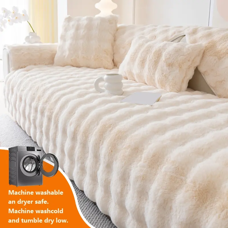 Modern Luxury Thick Faux Fur Sofa Cover, Couch Covers, Couch Slipcover, Fits Single to Four Seater, Warm Non-Slip Pet Friendly, Furniture Protector, Soft Sofa Protector