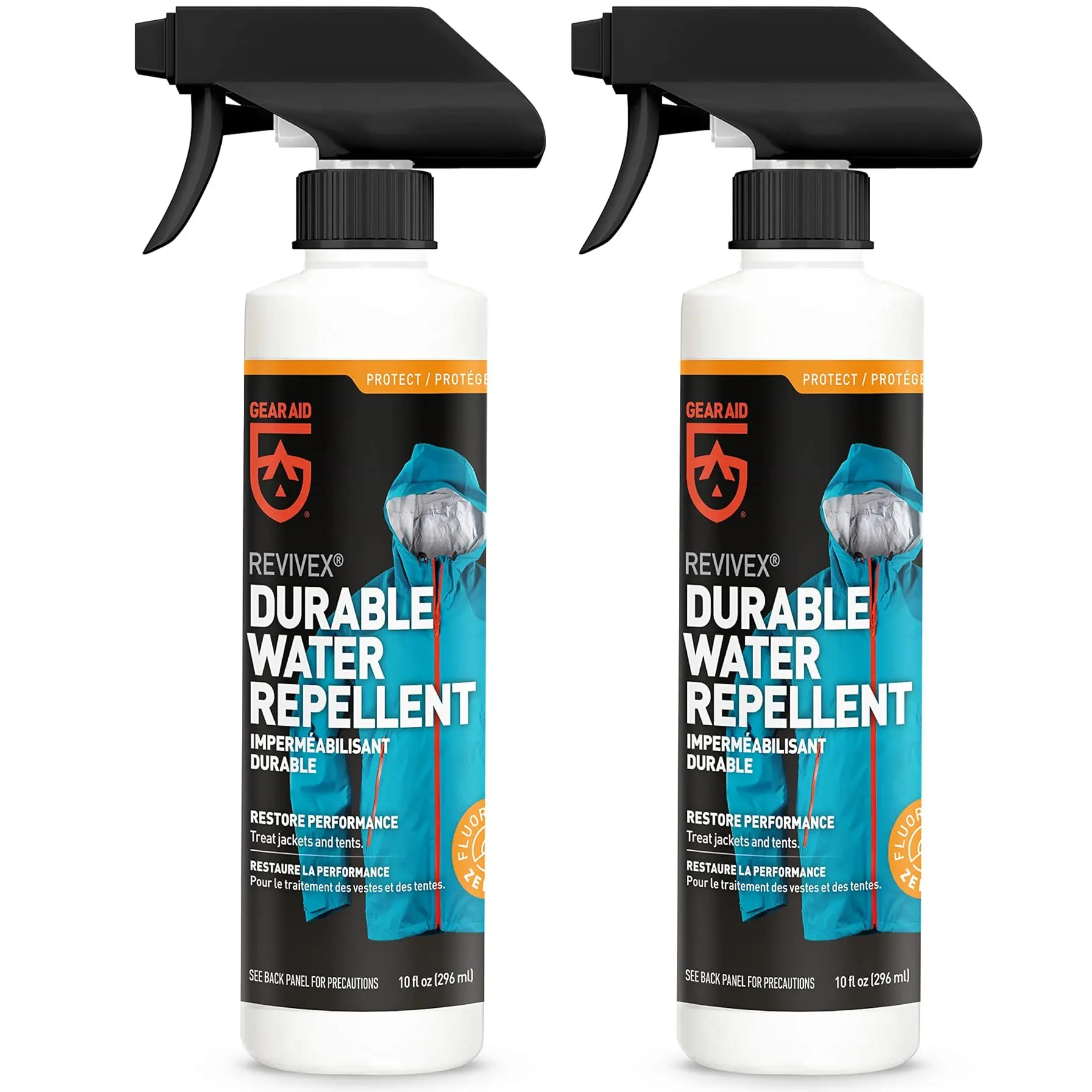 Gear Aid Revivex Wear-Resistant Outerwear Water-Repellent Spray Bottles, 2-Pack, 10.5 fl oz, PFOA-Free, Water-Repellant