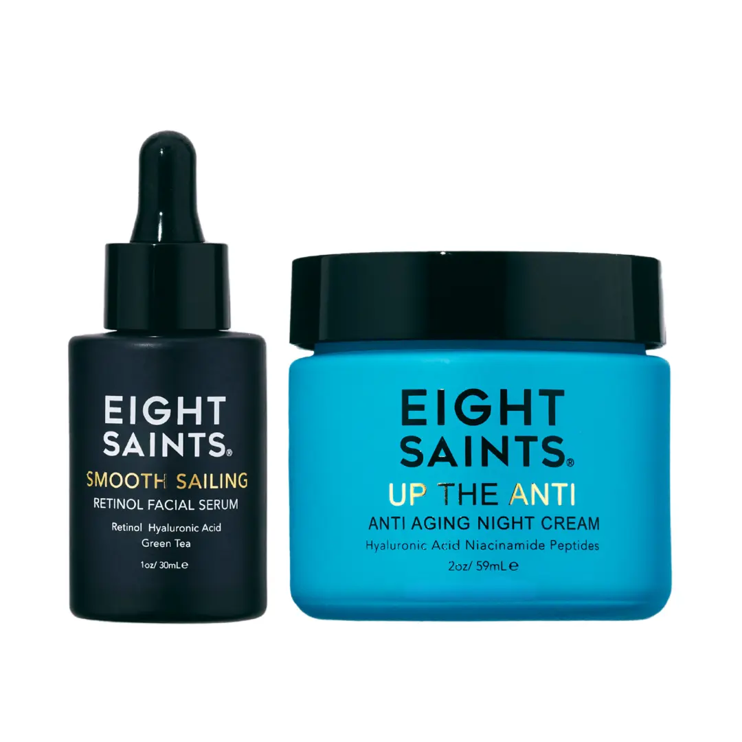 Eight Saints Skincare Retinol + Barrier Support Duo - Smooth Sailing Retinol Serum & Up the Anti Night Cream for Fine Lines Texture Dry Skin & Overnight Hydration
