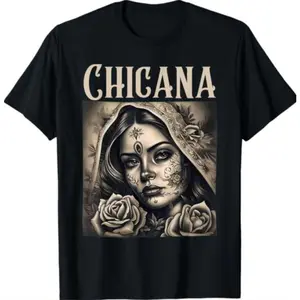 Women's Chicana Style Graphic T-Shirt, Casual Short Sleeve Streetwear Top, Mexican American Latina Lowrider Pride Clothes