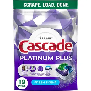 Cascade Platinum Plus Dishwasher Pods, Dishwasher Detergent, Dish Detergent Soap, Fresh, 19 Count