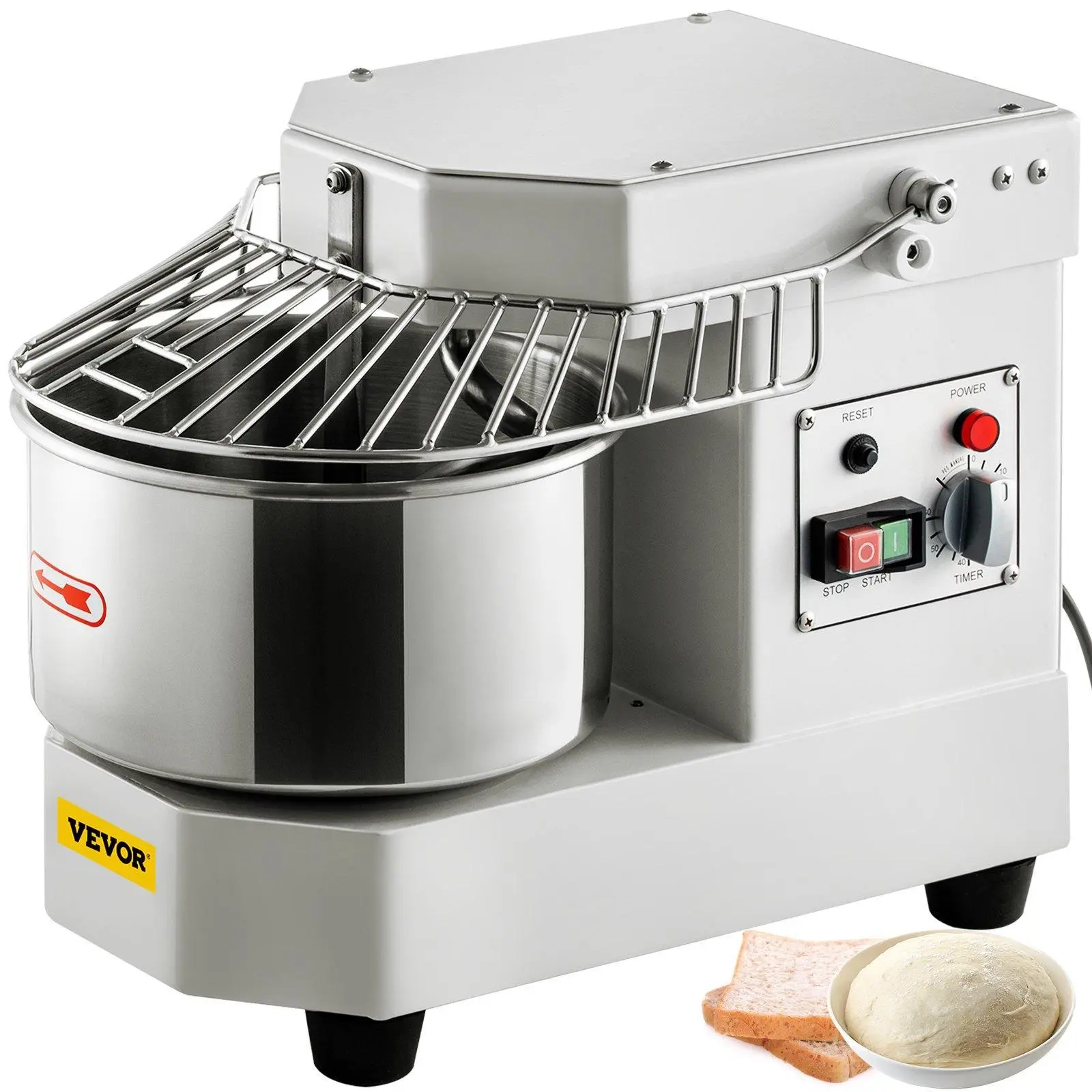 【Summerfinds】VEVOR Commercial Food Mixer,  7.3Qt Capacity, 450W Dual Rotating Dough Kneading Machine with Food-grade Stainless Steel Bowl, Security Shield & Timer Included, Baking Equipment for Restaurant Pizzeria