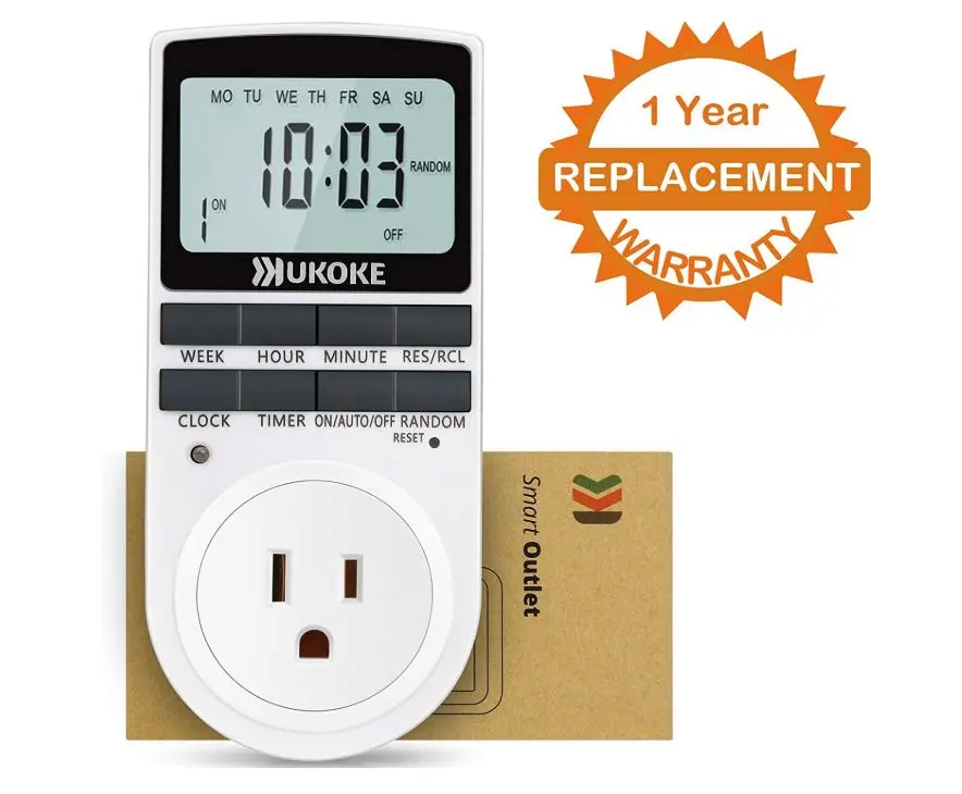 Ukoke UK Type Digital Programmable Electrical Timer Outlet Switch Plug - 7-Day Setup, Energy Saving, Manual Override, Battery Backup, DST, Display, Fan & Home Lighting Use, Environmentally Friendly (Wall Outlet Plug-In)