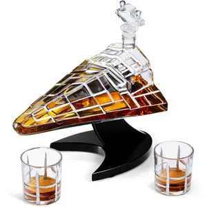 Galactic Command Cruiser Whiskey Decanter Set 20oz – Sci-Fi Spaceship Liquor Bottle with 2 Glasses – Glass Barware Gifts for Men, Dad, Husband, Bourbon, Scotch, Fathers Day, Christmas, Birthday Gifts