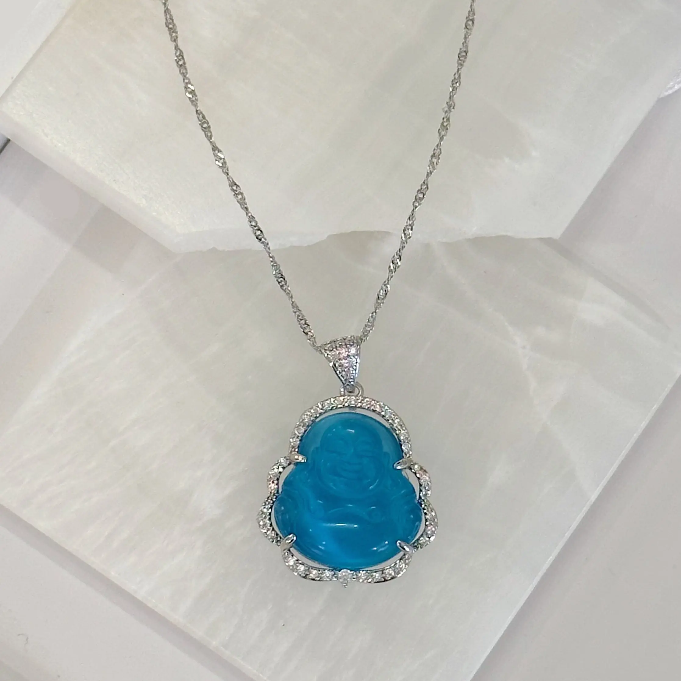 SILVER LIGHT BLUE BUDDHA CRISIANT necklace