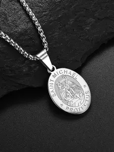 St. Michael The Archangel Pendant Necklace, Minimalist Chain Necklace for Men & Boys, Stainless Steel Jewelry for Party, Daily Clothing Decor, Trendy All-match & Exquisite Jewelry for Birthday Gift