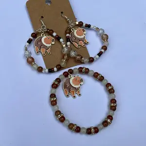 Women's 2-Piece Handcrafted Burbaloni Lulilolli Sweet Dainty Jewelry Set, Elegant Daily Fashion Accessories (Earrings, Bracelets)