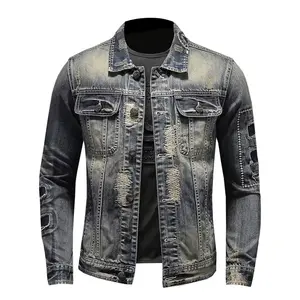 Retro distressed men's denim jacket youth korean slim jacket handsome men's top gown tide Menswear Coats jackets jacket western clothing