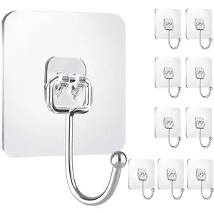 10pcs/20pcs Large Hooks, Strong Adhesive Wall Hooks, Metal Hooks No Drilling, Home Office Kitchen Bathroom Living Room Hanging Hooks, Wall Mounted Hook