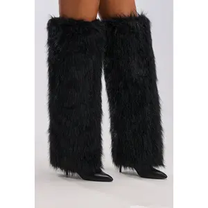 AZALEA WANG LANGLEYE BLACK THIGH HIGH FUR LUXE BOOT