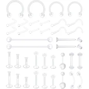 38 count Clear  Retainers for  Bioflex Nose Rings  Rings Septum Eyebrow Lip Cartilage Tragus Earring Retainer Industrial Bar Plastic   for Work